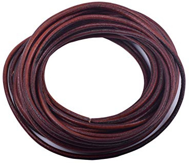 KONMAY - Cordoncino in vero cuoio marrone sbiancato, 4,5 m, 5 mm, rotondo, per creazione gioielli e artigianato