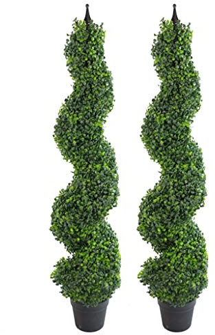 Leaf LEAF-7164-PAIR Artificial Boxwood Tower Tree Topiary Spiral Twist Metal Top Design UK, 120cm