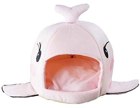 BADASS SHARKS Wal-Motive Hundehütte Hundebett Hundekörbchen Katzenbett mit Kissen Hundehaus Haustier Schlafsack für drinnen Waschbar Haus & Sofa 42cm (Wal Rosa M)