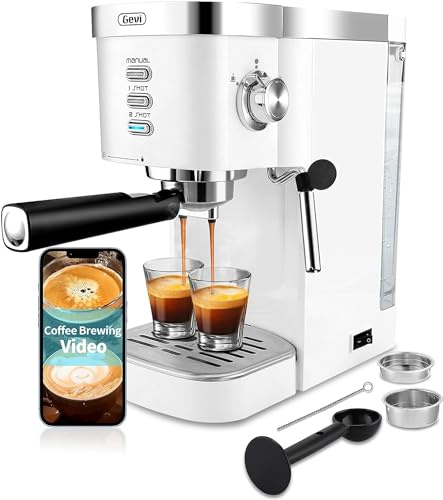 Gevi Espresso Machines 20 Bar Fast Heating Commercial Automatic Cappuccino Coffee Maker with Foaming Milk Frother Wand for Espresso, Latte Macchiato, 1.3L Removable Water Tank