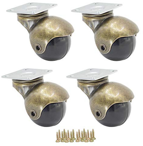 Casoter 1.5 Inch Furniture Caster Wheels with Screws Antique Gold Small Ball Wheel Top Plate Swivel Install Castor for Shopping Cart, Sofa Protect to Hardwood Floor (Set of 4)