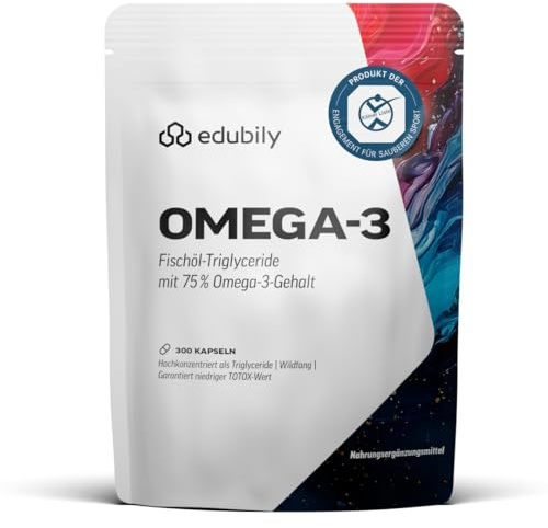edubily® Omega-3 Fischölkapseln - 70% Omega 3-Gehalt - EPA DHA Kapseln in pharmazeutischer Qualität aus nachhaltigem Wildfang (300 Kapseln)