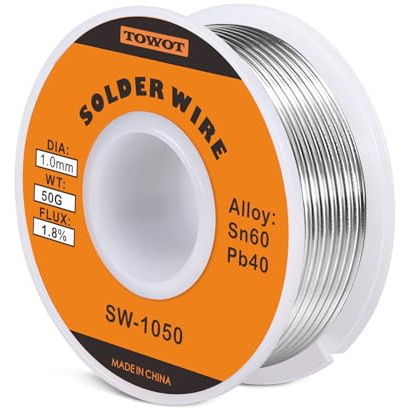 TOWOT Tin Lead Rosin Core Solder Wire for Electrical Soldering, Content 1.8% Solder Flux Sn60-Pb40 (1.0mm, 50g)