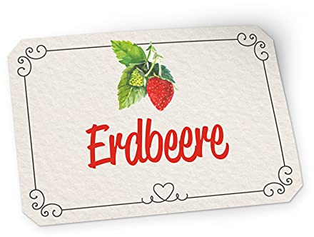 itenga 50x Marmeladenetiketten selbstklebend – 4,5 x 3 cm – aus hochwertigem Hammerschlagpapier – beschreibbare Aufkleber für Marmelade, Eingemachtes & Selbstgemachtes (Erdbeer)