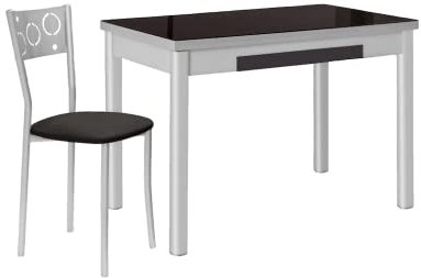 KITKAY Mesa de Cocina Pisa 90 x 50 cm de Cristal Extensible a 140 cm con Cajón - Muestra Cristal Negro