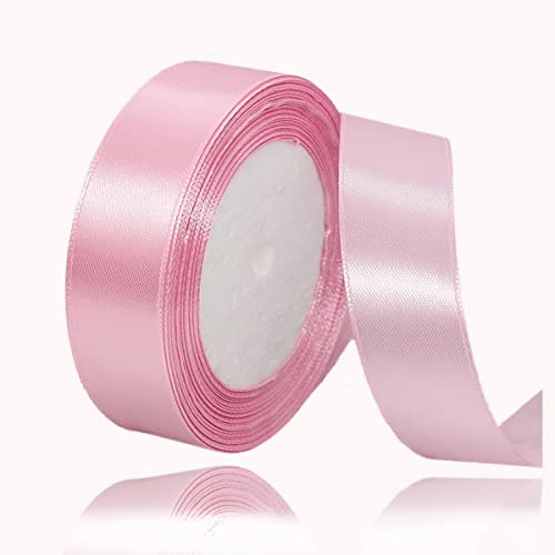 Geschenkband Rosa 25mm Breit, 23 Meters Satinband Rosa Geschenkbänder Stoff Schleifenband Dekoband zum Geschenkverpackung, Bastelarbeiten, Geburtstag und Hochzeitsdekoration | Einseitiges Polyester, für ewige Blumensträuße, Geschenkverpackungen, Hochzeitskorsagen, Kuchendekorationen, Luftballons