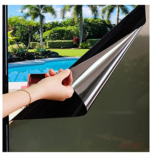 Zindoo One Way Opaque Window Film 90% Privacy Daytime Blackout, 59.5x200cm | Heat Reflective Sun Blocker Mirror Tint Solar Control, Non Adhesive Static Cling Anti Glare UV See Out Not In for Home Office