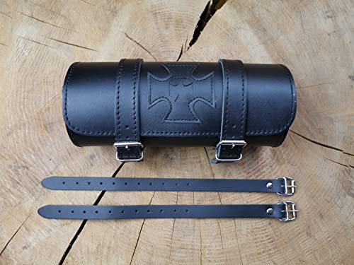 ORLETANOS Gepäckrolle Tool Malteser Kreuz kompatibel mit Harley Davidson Softail Streetbob Cruiser Dyna Sportster Shovelhead Werkzeugrolle universell