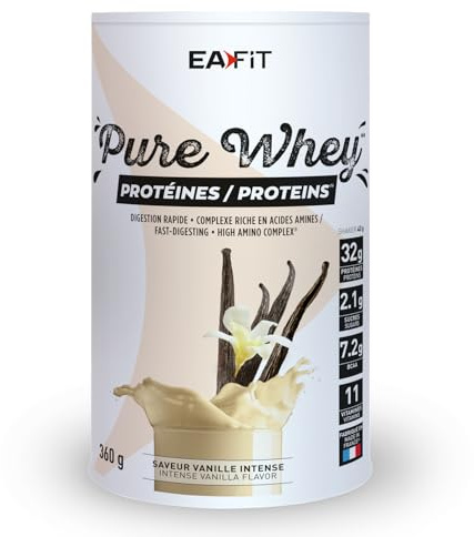 WHEY PROTEIN - Vanille - EAFIT - Marque Française N°1 en Nutrition Sportive - 31g de Proteine Whey - BCAA - Shaker Proteine - Pre Workout, Musculation - Protéines Whey - 360 g