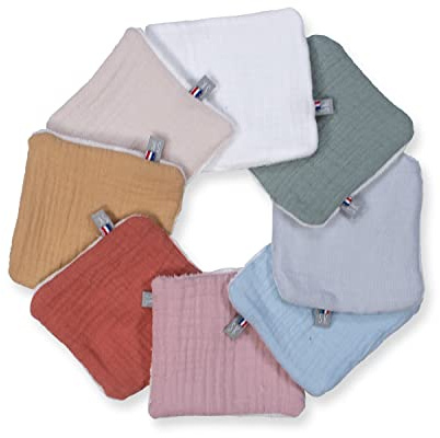 Sevira Kids - Lot de 8 lingettes lavables, bambou et gaze de coton, Jeanne Made in France
