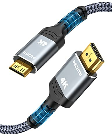 SNOWKIDS Mini HDMI auf HDMI Kabel 1,8M, 4K@60Hz 18Gbps HDMI auf Mini HDMI Kabel Nylon Braided Support 4K,2K@120Hz,UHD,1080P, 3D, HDR, ARC, for Kamera, Laptop, HDTV, Monitor, Projector, Raspberry Pi