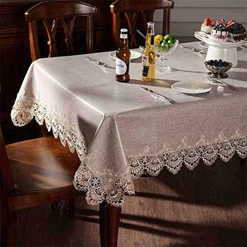 Cozomiz Tischdecke Gartentischdecke Rechteckig tischdecke wasserdichte rutschfeste Abwischbar Schmutzabweisend Tischdecke Tischwäsche PVC Wachstuch 140x160cm Khaki