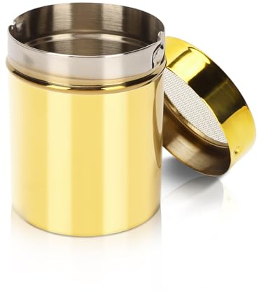 Espolvorador de azúcar en polvo con tapa, acero inoxidable resistente al óxido, espolvoreador de cacao en polvo, dispensador de azúcar, para colador de cacao, canela en polvo, café de chocolate