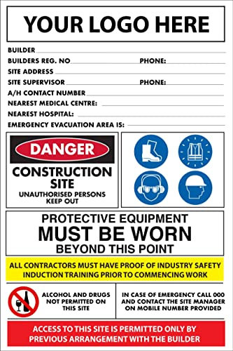 Segnali Di Avvertimento, Entrata In Cantiere Dettagli Emergenza Edilizia Segni Cartello Segnaletico Retrò Targhe In Metallo Poster,Targhe Metallo Per Casa,Negozio,Proprietà Privata,20X30Cm