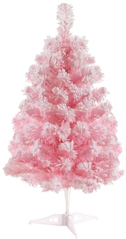 Gloreyan Árbol de Navidad artificial de 2 pies, árbol de Navidad rosa de mesa con soporte de plástico, mini árbol de pino de Navidad flocado para interiores y exteriores, decoración del hogar