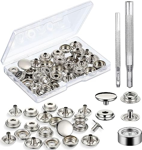 Druckknopf set Druckknöpfe Metall 15mm Snap Button Edelstahl mit Fixierwerkzeug für Kleidung Jeans Leder Handtasche DIY Handwerk 240Stk (240pcs)