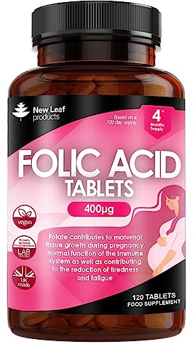 Folic Acid Pregnancy Tablets High Strength Folate Vitamins - 120 Tablets Folic Acid Vegan Prenatal Vitamins for Women 400mcg, Vitamin B9 Prenatal - Pregnancy Supplements - UK Made
