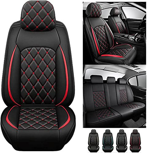 Sitzbezüge Auto Leder Autositzbezüge Universal Set für VW Volkswagen Golf 6 GTI Golf 7 Golf 7 GTI Golf Tdi Golf Sportsvan Schwarz Rot , Kissen 5-Sitz Vorne Hinten Sitz Protektoren Rutschfest Wasserdic