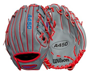 Wilson A450™ 10.75” Youth Infield Baseball Glove - Right Hand Throw, Grey/Red/Royal