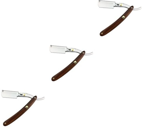 Beavorty 3stücke Wooden Handle Chic Rasiermesser Für Herren Vintage Klapp-rasierer Aus Edelstahl Manuell Für Barbershops Und Haarsalons Für Bart Koteletten Und Feine Haare