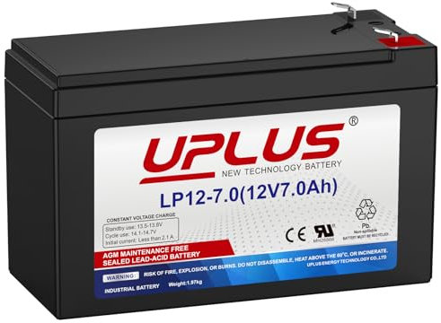UPLUS 12V 7Ah Battery LP12-7.0, with T1(F1) Terminal, SLA Rechargeable Battery for UPS, Home Alarm, Garage Doors, Replace APC RBC17, LSLA7-12, NP7-12, Y7-12 | Confirm size before order