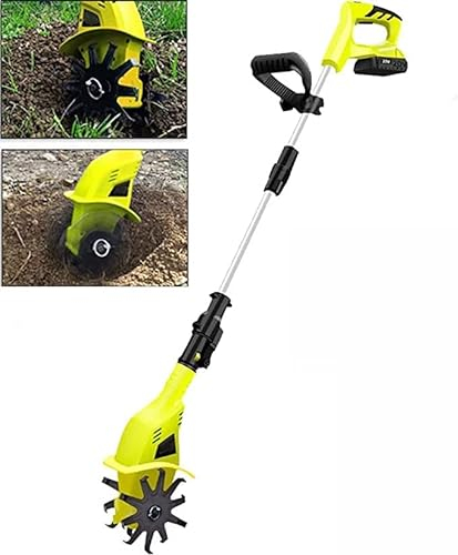 Garden Tiller,Cordless Tiller Cultivator, 20V 250RPM Electric Rototiller, Blades Cultivate A 4” Wide By 10” Deep Path, Telescopic Pole Extends From 38” To 50” For Lawn Yard Soil Cu