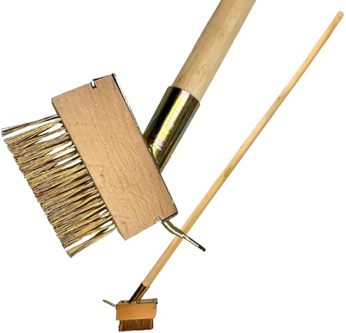 EDS Heavy-Duty Patio Weed Remover Tool with 120cm Long Wooden Handle Wire Broom with Angled Wire Bristles Steel Moss Removal Puller for Cleaning Block Paving Grout Deck Paver Patio Walkway (PACK OF 1)