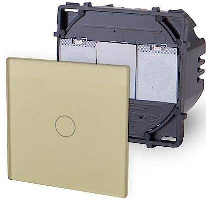 Luxus-Time Interruptor de luz táctil POINT de cristal, interruptor de conmutación Schuko enchufes USB gris, blanco, negro y dorado (módulo: botón táctil de bajo voltaje de 1 vía 12/24 V, dorado)