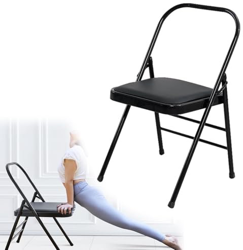 QYEZSOTL Klappbarer Yoga-Hilfsstuhl, Yoga-Hocker für Zuhause, Iyengar-Yogastuhl für Anfänger, weiß, Yogastuhl mit Rückenstütze, Balance-Inversionsstuhl mit rutschfesten Füßen (schwarz)