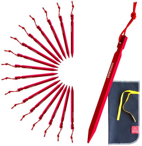 Haringboer® Aluminium Bodenanker 18cm - 16 Stück Zeltheringe - Starke, leichte Y-Heringe - 12 Gramm pro Erdanker für Lehm- und mittelfeste Böden - Erdnagel inklusive Zugband & Heringsbeutel