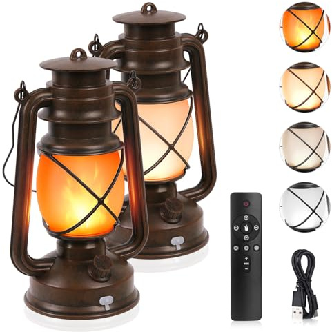 KINGLEAD LED Vintage Laternen,4 Dimmbare Lichtmodi,Laternen für draußen Hängende Wasserdicht LED mit Flammen Effekt USB Wiederaufladbare Geeignet für Garten, Weihnachten, Neujahr 2 Stück