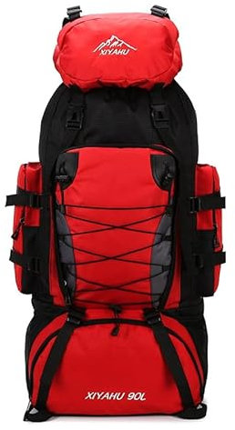 GreatRise 90L Wasserdicht Wanderrucksack Große Kapazität Reiserucksack Herren Damen Trekkingrucksack Atmungsaktiv Campingrucksack Outdoor Rucksack für Reisen, Radfahren, Bergsteigen Rot