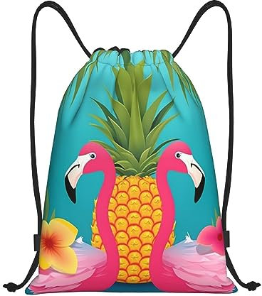 Rucksack Mit Kordelzug Ananas-Flamingo-Druck Stoffbeutel Kinder Turnbeutel Für Damen Damen Gymnastikbeutel, Für Schwimmen, Yoga, 36x42cm