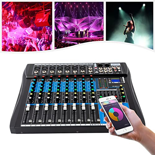 Mezclador DJ de 8 canales, estéreo, en vivo, mezclador de sonido, sistema de consola, micrófono, conexión Bluetooth