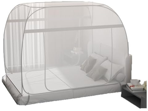 Moustiquaire pop-up pour lit double, queen size, king size, tente de lit respirante et portable avec installation facile, filet gris confortable avec deux sorties, 180 x 200 x 160 cm