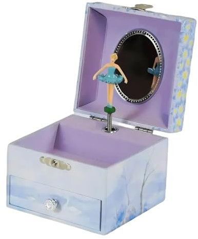 Women's Musical Jewellery Box - Musical Jewellery Box for Girls | Small Ballerina Jewellery Case with Pull-Out Drawer and Mirror, Wooden Music Box for Bedroom Decorations