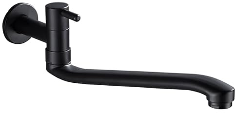 SXWYLZ Grifo Fregadero Pared Agua Fria de Acero Inoxidable Grifo de latón para Fregadero Grifo Monomando Cocina Pared Negro