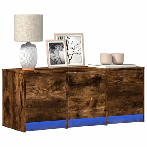ShGaxin 852240 Meuble TV LED en bois d'ingénierie chêne fumé 97 x 34 x 40 cm
