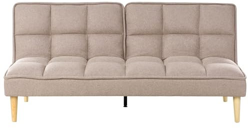 Beliani 3-Sitzer Schlafsofa Stoffbezug Hellbraun gesteppt Sofa mit Schlaffunktion Siljan