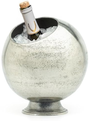 CKB LTD Seau à glace refroidisseur de bouteille de champagne – Étain massif en métal pour vin, prosescco, boissons – Accessoire vintage de luxe argenté