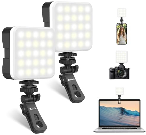 Zeadio Portable LED Pocket Light with Clip - Adjustable 3000K-7000K Color Temperature Camera Light, CRI95, Small Video Selfie Light for Tabletop Filming/Selfie/Cell Phone/Photography, Pack of 2