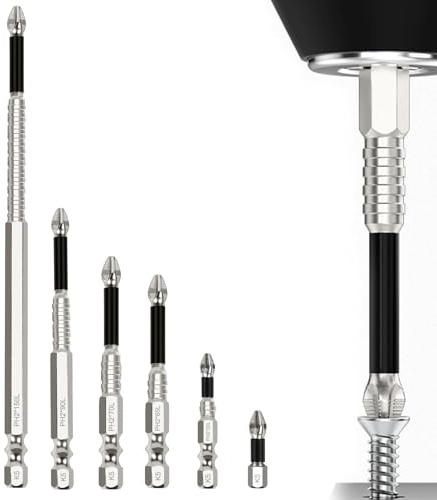 Poraceous 6 Pezzi Inserti per Avvitatore Professionali, Punte Magnetiche Avvitatore, Set Punte Avvitatore, Trapano Croce con Denti Antiscivolo, per Trapani Elettrici,Trapano Mano 25 50 65 70 90 150 mm