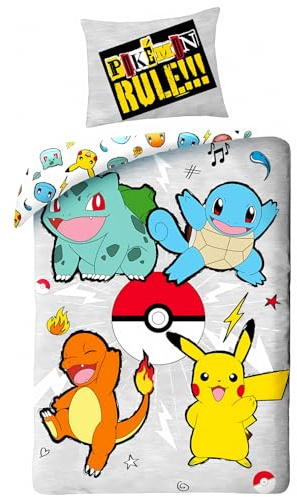 Parure de Lit Pokémon, Housse de Couette Réversible 140x200 cm, Taie d'oreiller 65x65 cm (Parure Housse de Couette Pokémon)