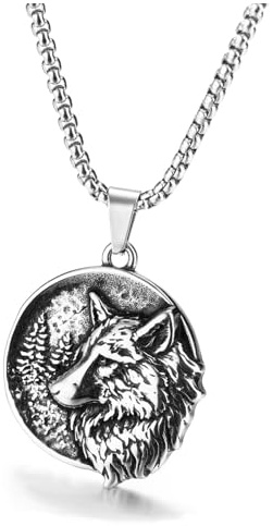 PiercingJak Herren Halskette mit Münze Anhänger Kompass Wolf Wikinger Helm der Ehrfurcht Kette Edelstahl Nordische Talisman Schmuck Amulett Geburtstag Geschenk für Männer Jungen
