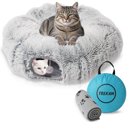 TREKAM - Cuccia tunnel per gatti - Tunnel per Gatti pieghevole con coperta e borsa per il trasporto - Ciambellone per gatti Comoda, sicura e divertente – Tubo gatto per giocare e riposare.