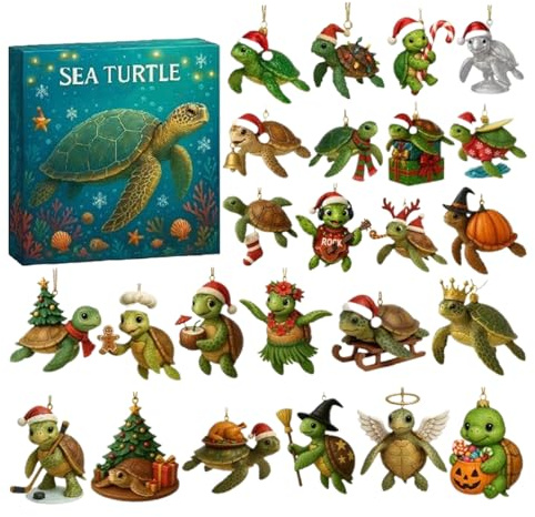 Mer Tortue Avents Calendriers 2025, 24 Jours Mer Tortue Ornement Noël Rebours Calendrier, Marins Animaux Tortues Pendentifs Avents Calendriers, Mignon Mers Tortues Cadeau Noël Décorations Calendrier