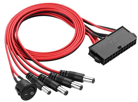 ELFJMZP Cable adaptador macho PC PSU ATX de 24 pines a CC 5521, distribuidor de alimentación de 4 puertos de 12 V CC con interruptor, longitud del cable de 50 cm.