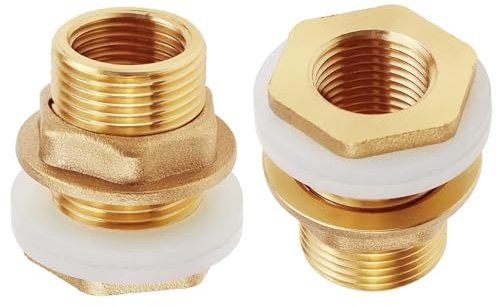 UYUYong 2 PCS Water Tank Connector 3/4 Inch Solid Brass Rain Barrel Feed-Through + 2X Rubber Seals Ra-in Barrel Connector Water Butt Grommet Water Butt Connectors Kit for Rain Barrel Wa-TER Butt