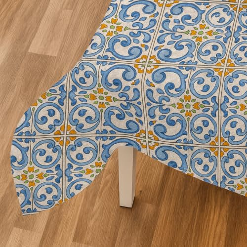 Galeone - Biancheria e Tessuti | Mollettone Tavolo Fantasia [ANTISCIVOLO, ANTIMACCHIA] Copritavolo Gommato | Mollettone - Antigraffio - Antiurto - Lavabile | Larghezza Innovativa 140X360 - Maiolica