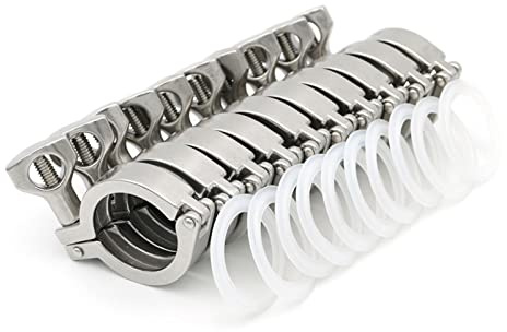 KAYOUDE 0,5 1, 2 3 4 50,5 mm 25,4 64 91 119 304 Edelstahl-Tri-Clamp-Klemmverschraubung for Heimbrau-Rohrverbindungen(10 pcs,K25.4)
